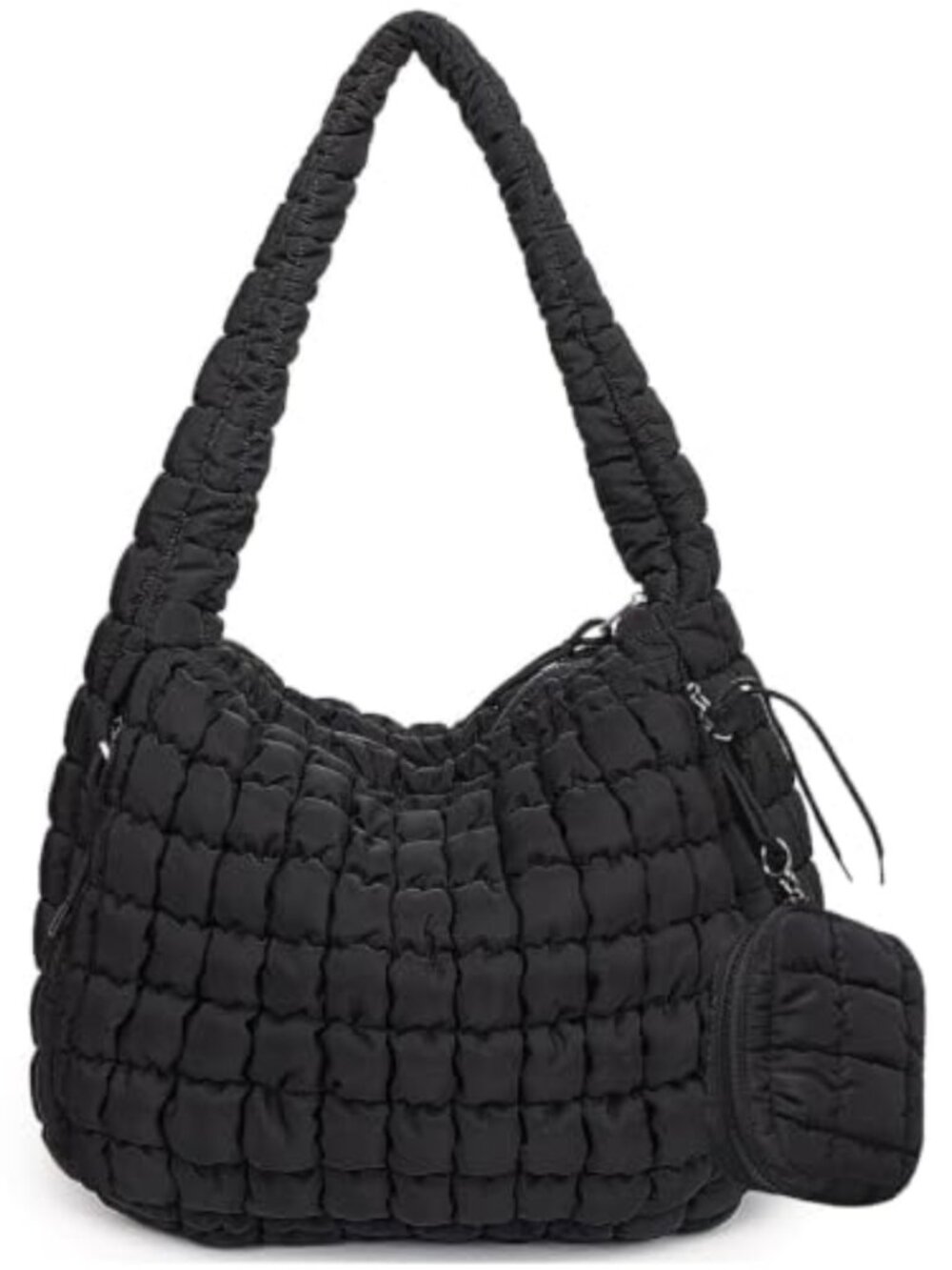 Large Puffer Tote Bag for Women, Quilted Nylon Hobo with Pouch, Crossbody,